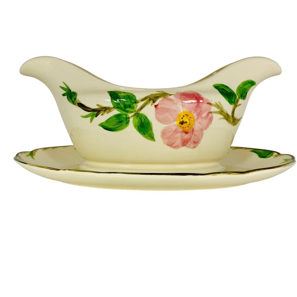 Franciscan Desert Rose Gravy Boat Attached Underplate Double Spout USA Stamp